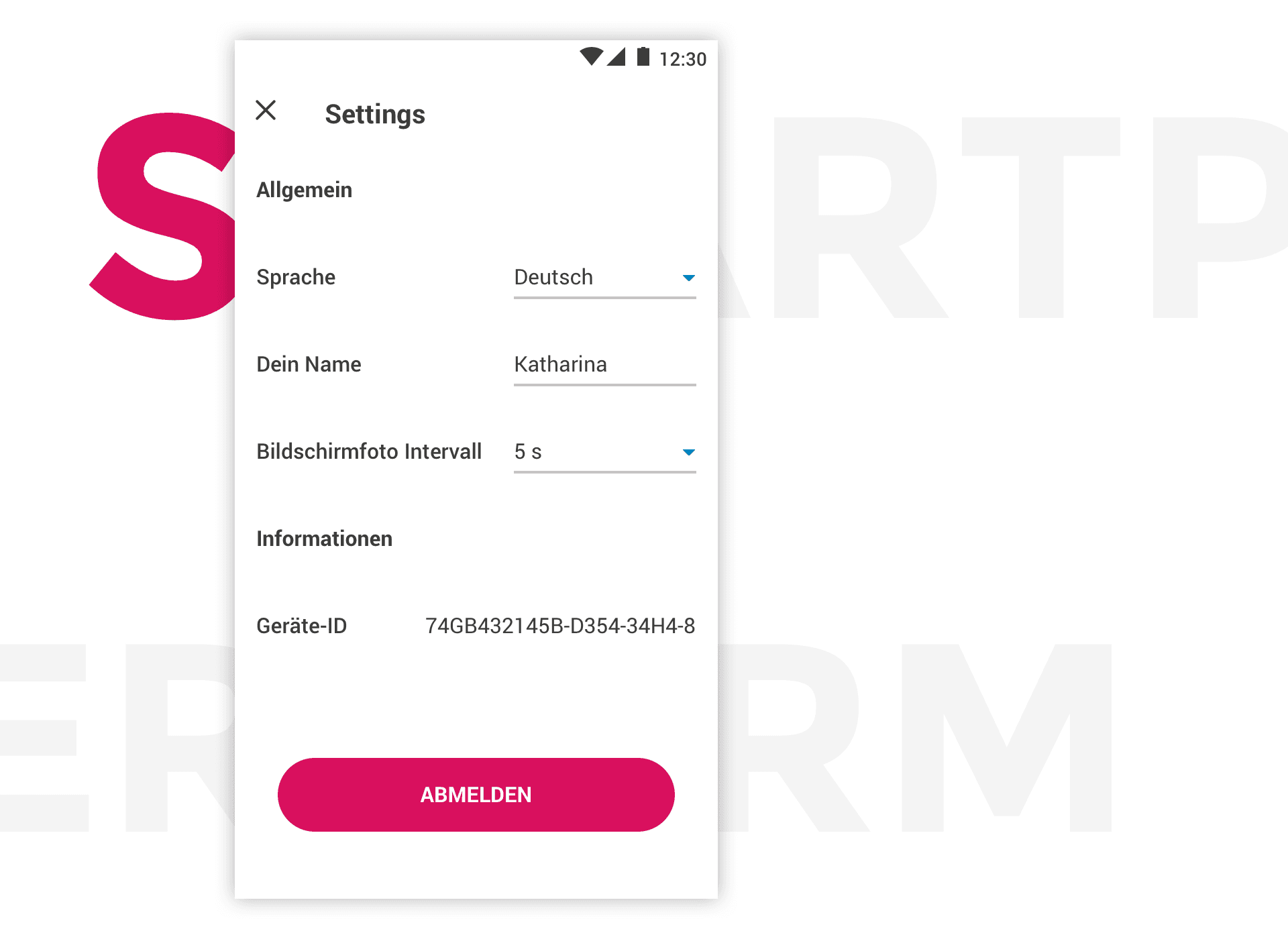 Settings-Screen der Smartperform App